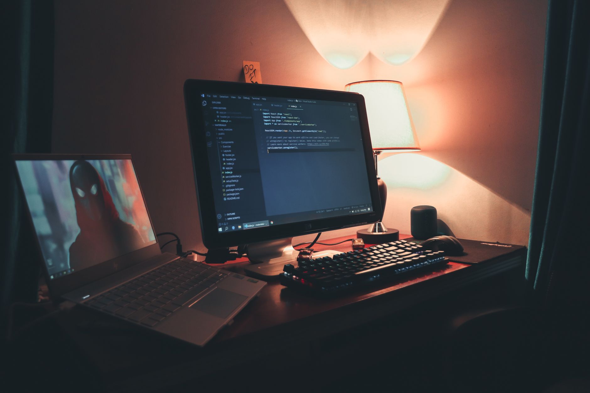 Modern workspace setup indie gaming